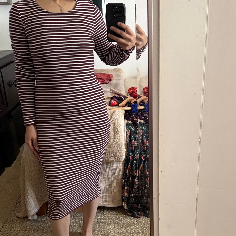 3/$25 Forever 21 Maroon and White Striped Long Sleeve Dress